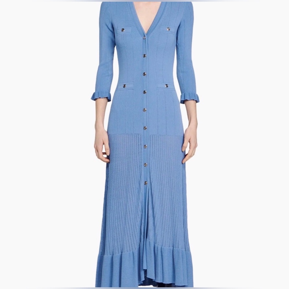 SANDRO Button-Front Knitted Maxi Dress